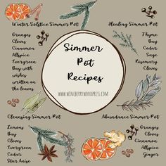 the recipe for summer pott with oranges, cinnamon and spices on it in a circle