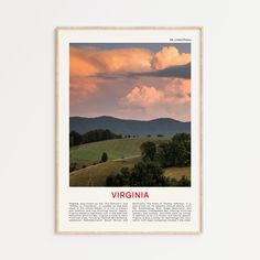 an image of a magazine cover with the word virginia in red on it and mountains in the background