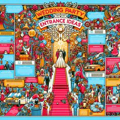 the wedding party entrance idea is shown in this colorful, detailed illustration by artist mark taylor