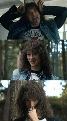 three different pictures of the same person with long hair