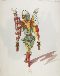 a drawing of a woman dressed in costume