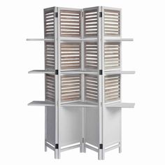 Contemporary 4 Panel Wooden Screen with Art Styled Shutter Design, White By Casagear Home Traditional Shutters, Shutter Design, Repurposed Decor, Shutter Designs, 4 Panel Room Divider, Wood Screens, Folding Room Dividers, Panel Screen, Refinished Furniture