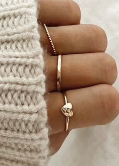 Tiny Heart Stacking Rings | James Michelle Jewelry Shark Tooth Necklace, Handmade Gold Jewellery, Crescent Necklace, Rainbow Necklace, Evil Eye Ring, Gold Ring Stack, Initial Ring, Diamond Charm, Tiny Heart