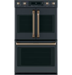 two ovens with copper handles on each side and one in black, the other in rose gold