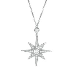 1/3 CT. T.W. Diamond North Star Pendant in Sterling Silver | Zales Silver Star-shaped Diamond Necklace With Accents, Sterling Silver Star Diamond Necklace, Sterling Silver Star Diamond Necklace With Accents, Sterling Silver Star-shaped Diamond Necklace, Pendant Drawing, North Star Design, North Star Pendant, Moon Fashion, North Star Necklace