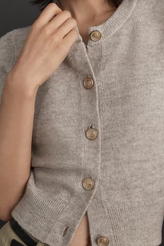 58% polyester, 36% acrylic, 6% wool Button front Hand wash Imported | Short-Sleeve Cardigan Sweater by Maeve in Neutral, Women's, Size: Largearge, Polyester/Wool/Acrylic at Anthropologie Short Sleeve Sweater Cardigan, Lacy Tops, Fall Wedding Guest, Fall Wedding Guest Dress, Front Hand, Short Sleeve Cardigan, Sleeve Cardigan, Fall Shopping, 50 Fashion