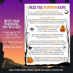 a poster with pumpkins on it and the words pass the pumpkin game written below