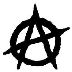 an anarchy symbol is shown in black and white