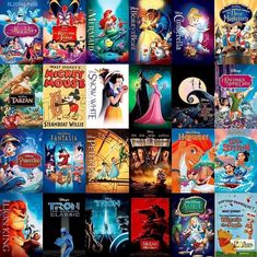 many disney movies are shown in this collage, including the princess and the frog