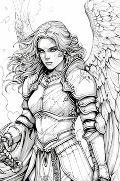 Embark on an epic coloring adventure with our "Angel Warrior Coloring Page," a captivating free printable that merges celestial grace with fierce strength. This intricate illustration depicts a celestial being adorned in armor, wielding a majestic sword against the backdrop of celestial realms. Perfect for those who love fantasy and mythological themes, this page offers a canvas for unleashing your creativity and adding vibrant hues to this divine warrior's story. #AngelWarrior #ColoringPage #FreePrintable #FantasyArt #Mythology #CreativeExpression #ArtisticAdventure Fairy Medieval, Intricate Illustration, Celestial Being, Dark Alice In Wonderland, Warrior Drawing, Armor Tattoo, Coloring Page Free Printable, Kei Visual, Angel Tattoo Designs