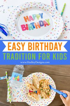 a birthday party with plates and confetti for kids to eat on the table