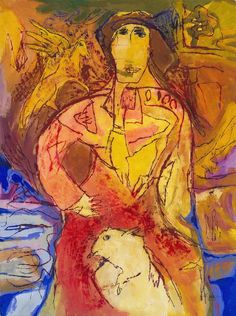 an abstract painting of a woman holding a baby