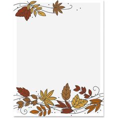 an autumn border with leaves and swirls on white paper, ready to be used as a greeting card or scrapbook