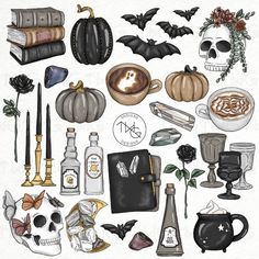 an illustration of halloween items and decorations