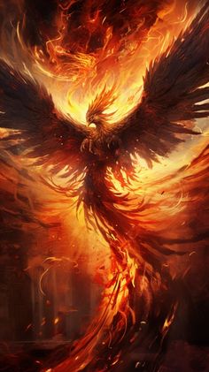 an artistic painting of a fire bird