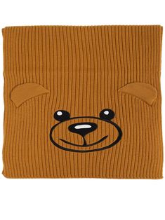 camel brown wool ribbed knit signature Teddy Bear motif pop-up animal ears rectangle shape finished edge Teddy Bear Scarf, Bear Scarf, Moschino Teddy Bear, Iconic Bags, Demi Fine Jewelry, Animal Ears, Summer Beach Wear, Lady Dior, Rectangle Shape