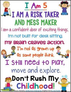 a poster with words that say i am 5 and it is important for children to learn how