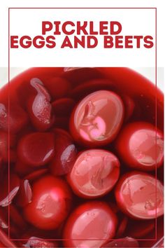 an image of pickled eggs and beets in a bowl with text overlay