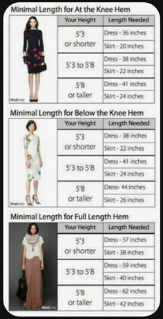 Petite Tips, Sharp Outfits, Pattern Alterations, Dress Lengths, Neon Prom Dresses, Tall Skirt, Measurements Chart, Below The Knee Dresses, Clothing Tips