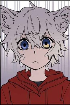 an anime character with blue eyes wearing a red hoodie