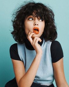 Curly Bob Hairstyles | Girlfriend is Better Baby Hair Cut Style, Face Portraits, 16 Inch Hair, Orange Lipstick, Medium Bob, Curly Bob Hairstyles, Victoria Secret Angels, Haircuts With Bangs