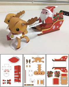 paper cut out of santa and reindeer on sleigh with other items in the background