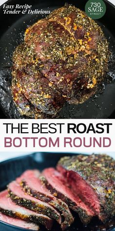 the best roast in boston round steak on a skillet with spices and seasoning