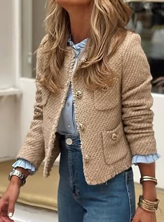 Jcrew Fall 2024, Blazer Tweed, Travel Paris, Tweed Vest, Estilo Chic, Pocket Jacket, 가을 패션, Looks Style, Outfit Casual