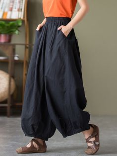 Elevate your wardrobe with these stylish and versatile Plus Size Women Cotton Linen Pocket Casual Lantern Pants. The loose fit and fashionable design make them perfect for any occasion. A must-have for any fashion-forward woman, these pants are both comfortable and chic. Add them to your collection today. Item Code: 6657862467646 Material: 45%Cotton 55%Linen Pattern: Pure Color Highlight: Pocket.Elastic Waist Season: Spring.Autumn.Summer Washing Recommendations: Hand Wash With Cold Water;Iron at Low Temperature if Necessary（Less than 160 degrees）; Soft Machine Washing Linen Full-length Harem Pants For Spring, Full-length Cotton Harem Pants With Pockets, Linen Wide-leg Harem Pants, Relaxed Linen Wide-leg Harem Pants, Linen Wide-leg Harem Pants With Pockets, Lantern Pants, Yoga Trousers, Linen Pattern, Baggy Cargo Pants