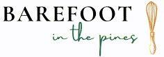 barefoot in the pines logo with whisk on white background and green handwritten text