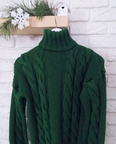 Winter knitted sweater. Composition: 50% wool, 50% acrylic. The sweater is knitted of high quality yarn and serves its owner for a long time. Execution time: 7-10 days. Fast delivery to your country (USA - about five days, European countries - 2 days) Green Knitted Sweater, Sailor Bags, Rainbow Cardigan, Dark Green Sweater, Winter Knit Sweater, Knitwear Fashion, Oversized Knitted Sweaters, Duffel Bags, Green Wool