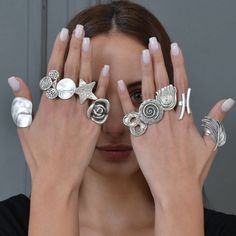 ❀ I made this hammered circles ring for you, to make you look elegant. A Silver wide band that can fit perfectly to all styles. You will look elegant when you wear this antique silver ring. adjustable bold ring stands out with flashy designs. If you have a modern and rebellious style, this rock style ring is for you. ❀ It is a circle ring with sterling silver plated matte finish. ❀ All the women's chunky rings are adjustable in the back. Rings are easy to adjust and would fit fingers size US 4 a Cheap Silver Midi Rings For Party, Silver Rings For Women Unique Thick, Cheap Round Band Midi Rings As Gifts, Big Circle Rings, Luxury Elegant Silver Midi Rings, Big Rings Boho Sterling Silver, Thick Silver Rings Not On The High Street, Cheap Adjustable Silver Wide Band Ring, Casual Cheap Jewelry With Adjustable Band