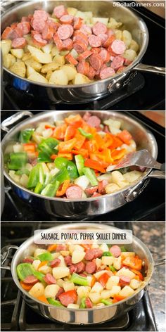 two pans filled with different types of food