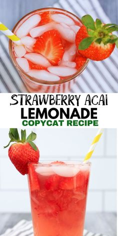 strawberry acai and lemonade copycat recipe with text overlay that says strawberry acai