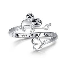 PRICES MAY VARY. Design:This lovely sloth mother and child ring represents the love between a child and a mother,Mama sloth bring her baby enjoy the happy time on a branches,they are so cute with good smile,just like a baby lying on her mother. High Quality:This sloth ring is made of 925 sterling silver,it will not turn your skin green,red,or itchy.It's nickel-free,lead-free,cadmium-free and hypoallergenic,comfortable to wear and no harm to sensitive skin. Size:This sterling silver sloth ring ca Sloth Ring, Panda Ring, Nana Birthday Gift, Love Heart Ring, Animal Themed Jewelry, Nana Birthday, Sloth Lovers, Kids Rings, Themed Jewelry