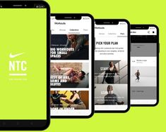 three smartphones displaying the new nike app