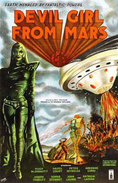 an old movie poster with the title devil girl from mars written in red on it