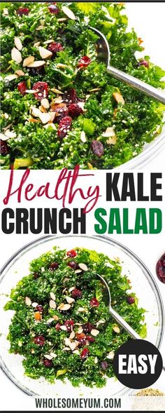 healthy kale salad with cranberries and almonds