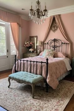 Wrought Iron Bedroom Ideas, Pink Vintage Bedroom, Gold Bed Frame, Wrought Iron Bed Frames, Vintage Core, Green Bedroom Decor, Wrought Iron Beds, Iron Beds, Fall Bedroom Ideas