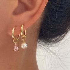 Shop All – Page 5 – ANETT Earrings According To Neckline, Hoop With Charm Earrings, Pink Gold Earrings, Hoop Earring Charms, Pink Ear Piercings, Pretty Gold Earrings, Gold And Pink Earrings, Hoop Charm Earrings, Cute Pink Jewelry