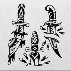 two tattoo designs with swords on them