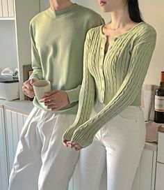 Matching Color Outfits Couple, Couple Green Outfit, Green Outfit Couple, Green Couple Outfit, Matching Outfits For Couples Aesthetic, Couple Clothes Matching Outfits, Matchy Outfit Couple, Couple Outfits Korean