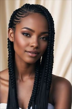 American Braids Styles, 2 In 1 Hairstyles, Natural Weaving Hairstyles Simple, Cute Hairstyles Black Hair, Hair Styles For Long Hair Straight, Braids Lines Hairstyles, Straight Back Styles, Cornrow Ponytail Styles, Afro Hair Inspiration