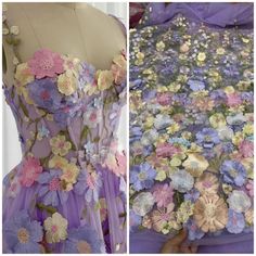 Wedding Dress With 3d Embroidery In Organza, Wedding Dress With Multicolor Embroidery In Organza, Purple Organza Dress With Floral Embroidery, Wedding Organza Dress With Appliques, Wedding Dress With Organza Appliques, Multicolor Floral Wedding Dress, Lavender Wedding Dress With Floral Applique, Purple Floral Embroidery Wedding Dress, Purple Floral Embroidered Wedding Dress