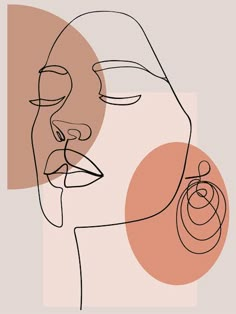 a line drawing of a woman's face with an orange circle in the background