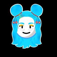 a cartoon character with blue hair and ears