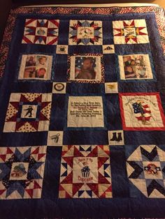 a quilted blanket with pictures on it