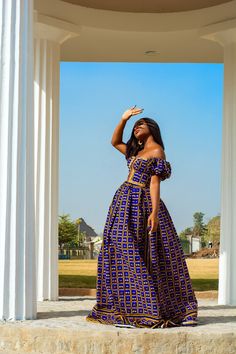 Maternity Shoot Dress, Maxi Prom Dress, Off Shoulder Wedding Dress, Prom 2020, Dress Royal Blue, Dress Royal, African Ankara, Royal Blue And Gold, Gold Embellishment