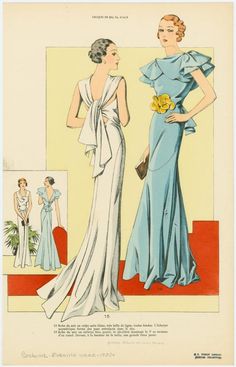 Index 1930s New York Fashion, 1930s Fashion Plates, Art Deco Wedding Dress, Vintage Fashion 1930s, 1930 Fashion, 30s Fashion, Fashion Sketch