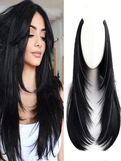 Extensiones de cabello con clip de 18 a 28 pulgadas de largo, rectas, de color negro natural, con corte en capas de moda, extensiones de cabello sintético en forma de V para mujeres Negro natural    Fibra de Alta Temperatura  Extensiones con Fijación de Clip   Wigs & Accs, size features are:Bust: ,Length: ,Sleeve Length: Layered Extensions, V Shape Hair, Curling Straight Hair, Straight Natural, Hairpieces For Women, Ponytail Hair Extensions, Fake Hair, Layered Fashion, Clip In Hair